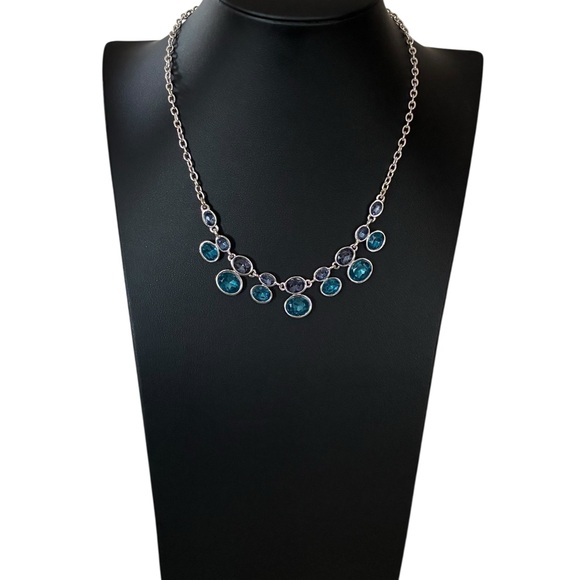 Swarovski Signed Swan Blue Crystal Graduated Silver-Tone Statement Necklace - Picture 3 of 7